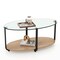 2-Tier Oval Glass Coffee Table with Tempered Glass Top and Wooden Storage Shelf